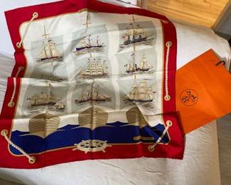 #54 - Carre Hermes french silk scarf square 90cm or 35.50 inches  -  Sailboats - $395 - Very good condition. (no box)