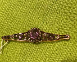 #102 - $250 - 10kt rose gold amethyst oval brooch 