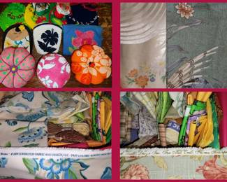 Lots of Beautiful Fabric, Lovely Table Cloths and Pin Cushions