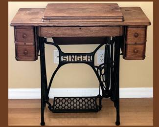 Antique Singer Treadle Sewing Machine Cabinet and Machine