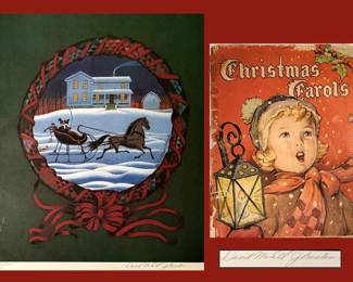 Signed and Numbered David McCall Johnston Print and 1942 Christmas Carol Book
