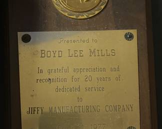 Jiffy Manufacturing Service Award