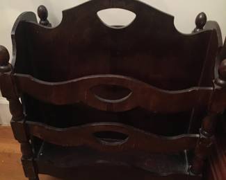 Lovely antique magazine wrack to corral all those stacks of papers and magazines.  Beautiful wood and in very good condition