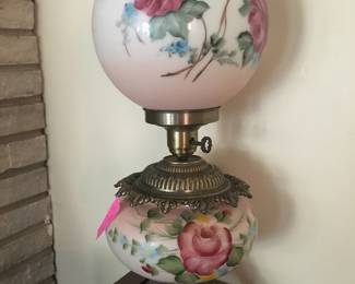 Gorgeous Gone With The Wind lamp!  Lovely shades of pink and greens, and the top and bottom both light up.  This is beautiful and in excellent condition!