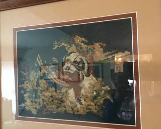 Hand embroidered bird dog with pheasant in his mouth...beautiful and already framed...a great gift for the hunter in your life!