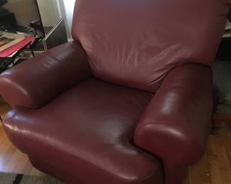 Wonderful cranberry leather chair with matching couch and loveseat!  SO COMFY!