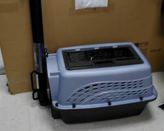 Dog bed (new in box), pet carrier and folding child/pet gate.