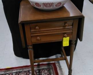 Drop Leaf Side Table w/2 Drawers, Water Lily  Pitcher and Bowl Set