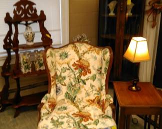 Victorian Etagere, Corner Curio, Floral Wingback Chair, Nesting Tables, etc.