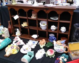 Wall shelf for collectible display, vintage wall pockets.