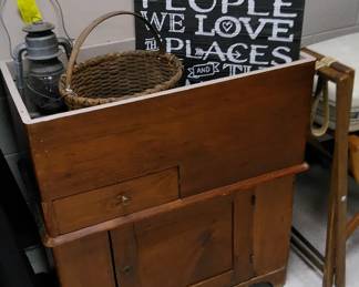 Antique Dry Sink, Split Oak Basket, Dietz Lantern and The Best sign.