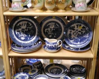 Blue and White dinnerware, China Tankard with cups, etc.