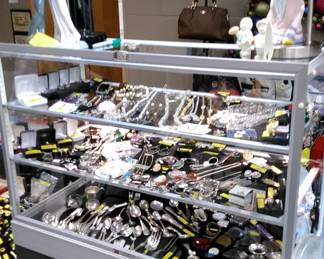 Showcase items, estate jewelry (gold and sterling). Sterling silver flatware. Lladro and Neo Figurine.