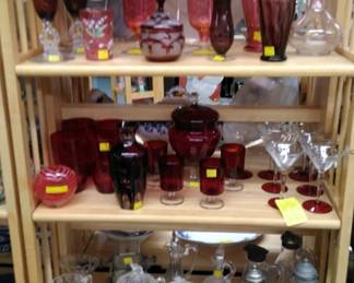 Ruby, Cranberry and crystal items.