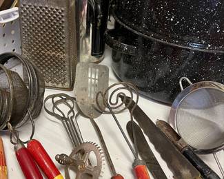 Vintage Kitchen Tools, Enamel Pot