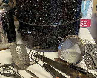 Vintage Kitchen Tools, Enamel Pot