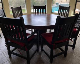 Custom Round Pedestal Table w 4 Arm Chairs and 4 Side Chairs