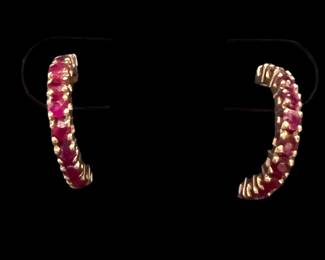 Ruby and Gold Hoop Earrings