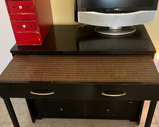 Vintage Sewing Table w Storage. Vintage Red Storage Chest, Insignia TV