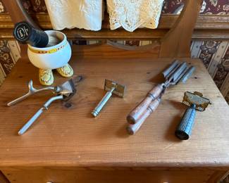 Antique shaving items and hair crimper