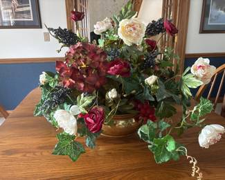 Like real flowers! Silk  flower arrangement potted in Lovely brass footed pot. 