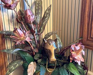 Brass Potted artificial flower arrangement