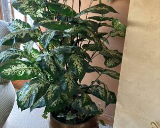 15” solid brass floor pot w/faux greenery to 62” tall 