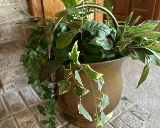 Brass 21” pot w/faux greenery and handle
Made in India