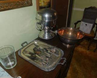 Silver Plate Tray - Flatware - Gorham Presentation Bow And Vintage Coffee Urn