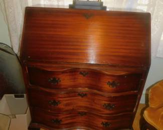 Vintage Mahogany Serpentine Drop Front Chippendale Desk