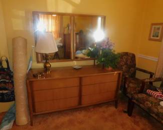 Mid Century Pecan Dresser & Mirror
