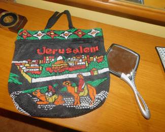 Vintage Jerusalem Beaded Bag & Vintage Hand Mirror