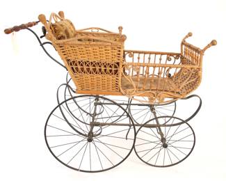 1880s Victorian Wicker Baby Buggy