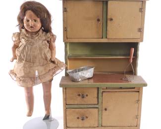 Composition doll and doll hutch