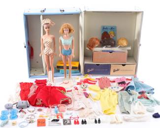 Vintage Barbie & Midge Dolls, clothing, and case