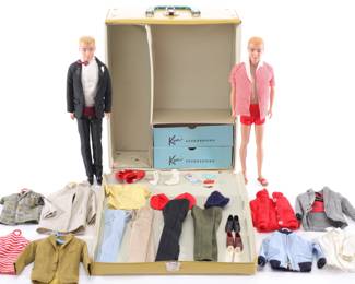 Vintage Ken dolls and clothing wit case