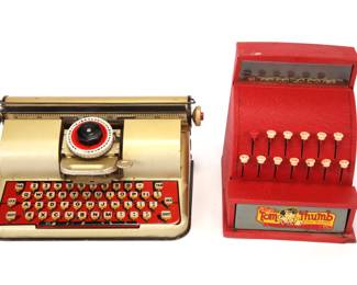 Tin litho typewriter and Cash register