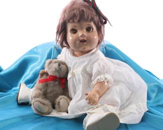 Antique compo doll & bear
