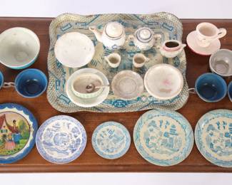 Vintage porcelain and tin doll's tea set