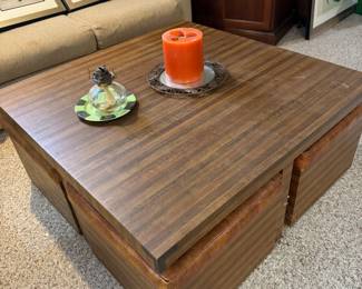 Vintage coffee table with storage stools