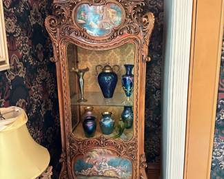 Antique Hand Carved Italian Rococo Style Display Cabinet with Hand Painted Murals (1 OF 2)