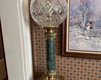 Art Deco Crystal Cut Globe Brass Banquet Lamp