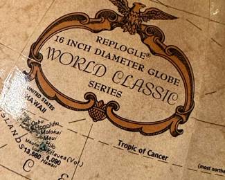 1970's REPLOGLE 16" World Classic Globe on Wood Stand
