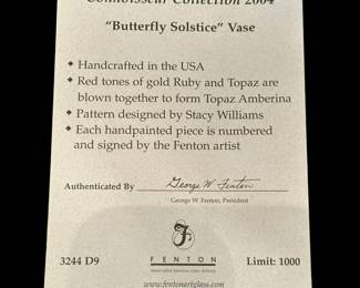 FENTON Limited Edition Butterfly Solstice Vase