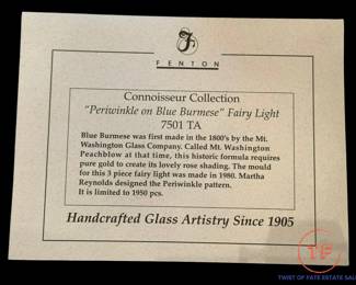 FENTON Limited Edition Periwinkle on Blue Burmese Fairy Light