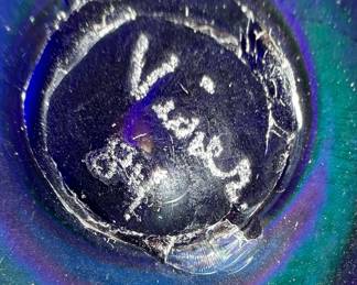 Signed Pulled Feather Iridescent Art Glass Vase