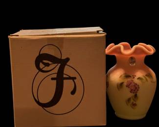 FENTON Lotus Mist Green Burmese Vase - Signed by TOM FENTON