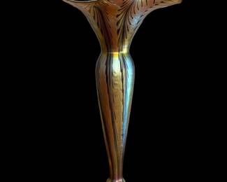 LUNDBERG Art Glass Vase "Red Splash on Gold Petite Corset"