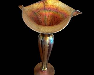 LUNDBERG Art Glass Vase "Red Splash on Gold Petite Corset"