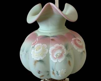 FENTON Limited Edition Lotus Mist Rose Nectar Gone With The Wind Lamp (881/950)